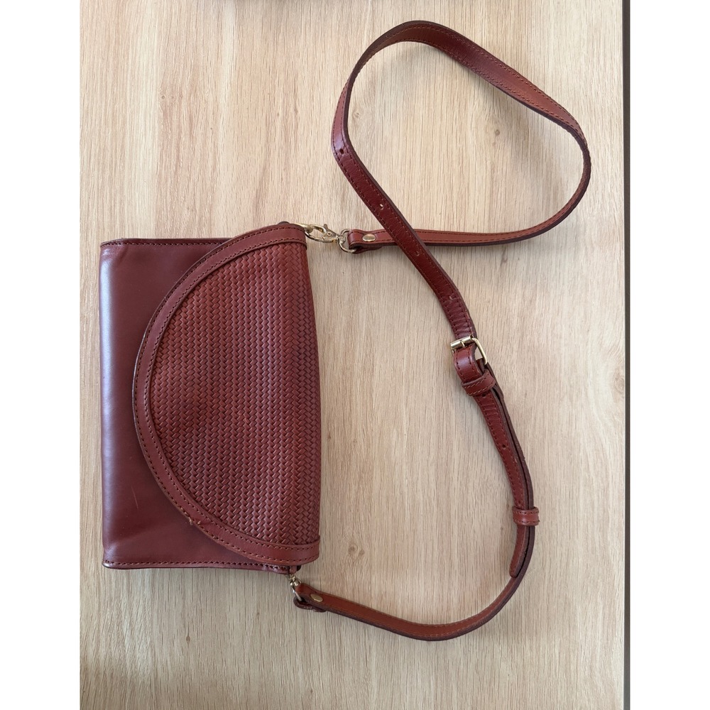 Nisolo Cleo Convertible Crossbody Clutch Bag Brandy Woven Leather Boho Western - Picture 12 of 14